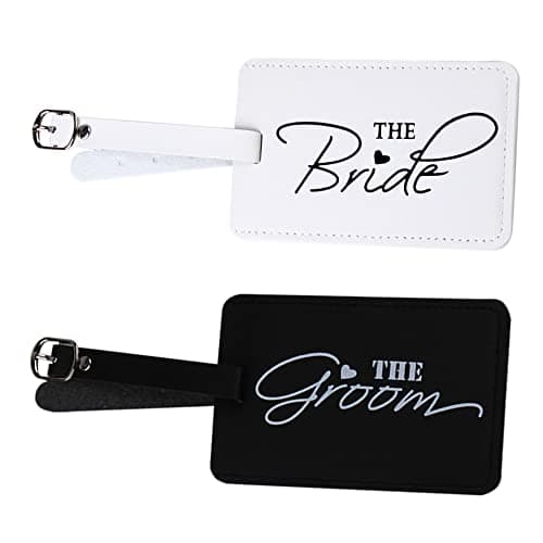 2 Pcs Mr and Mrs Luggage Tags Set, Bride and Groom Gifts, PU Leather