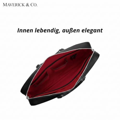 Maverick & Co. Manhattan Genuine Saffiano Leather Briefcase for Men - Slim Professional Laptop Bag for Work & Business Travel, Fits 16" Laptop (Black-Racing Red) — view 4