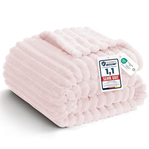 WAVVE Pink Blanket - Single Fluffy Striped Fleece Throw for Sofa, Bed, Couch, Lightweight Fuzzy Warm Decorative Throw for Women Girls, 130x150 cm