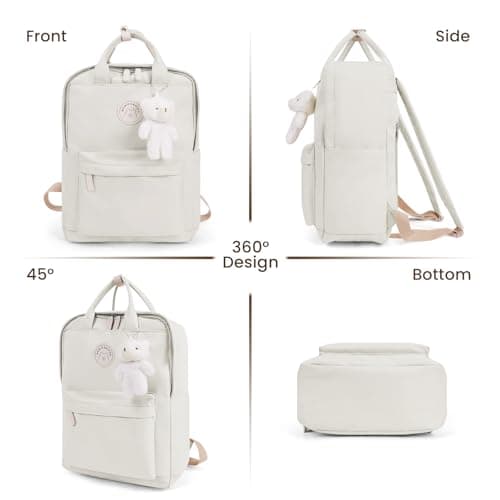 TIAASTAP Aesthetic Backpack School Bags for Girls Kawaii School Backpack with Cute Pendant Preppy School Bag for Kids Boys Teenage Primary Secondary Middle School (White) — view 2