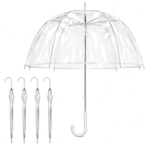 4 Pack Clear Transparent PVC Dome Umbrella Windproof Rain Protection, Large Coverage See Through Wedding, Bridesmaid & Bridal Umbrella, Party Parasol Rain & Photography Prop ,Premium Bubble Brollies — view 2