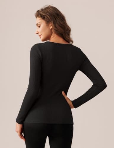 Harlamvar Women Micro Fleece Lined Tops Long Sleeve Tops V Neck Base Layer — view 3