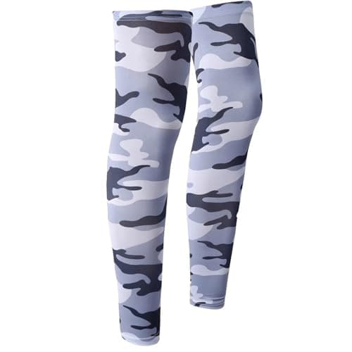 GSCLZ 1 Pair Summer Running Cycling Legs Sleeve Ice Silk Protection Compression Non-Slip Leg Warmer Cooling Sport Gear For Running Sports, Flight, Hiking,Cycling(Camo grey)