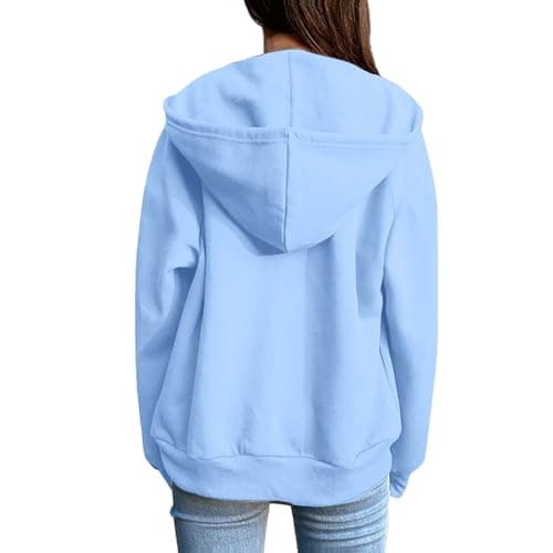 Oversized Hoodie Zip Up Hoodies for Women Uk Y2K Oversized Airplane Travel Hoodie Ladies Long Sleeve Hooded Sweatshirts Pockets Baggy Lined Comfortable Warm Preppy Style Plain Loose Hoody Light Blue — view 5