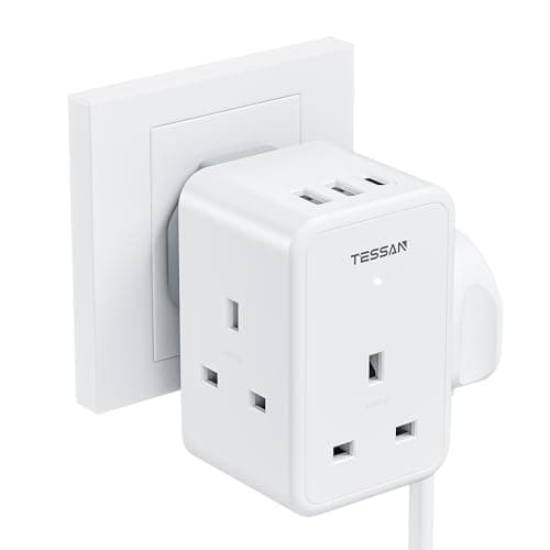 TESSAN 3 Way Multi Plug,Extension Socket with 3 USB Charging Station