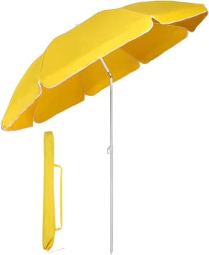 Sekey 1.6m Beach Parasol with Carry Bag, UPF 50+ Portable Garden Umbrella, Height Adjustable & Tilt Function for Balcony, Patio, Yellow