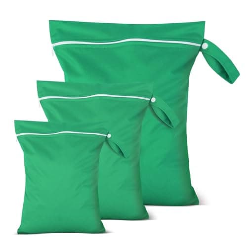 Iridsmole 3 PCS Wet Bags, Travel Laundry Bags, Waterproof Dirty Clothes Bag for Swimming, Cloth Nappy Wet Bag with Zipper, Lightweight Wet Dry Bag, Dirty Laundry Bag for Beach Traveling, Green