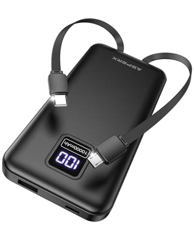 AsperX Compact 10000mAh Power Bank with Built-in Cables Portable Charger