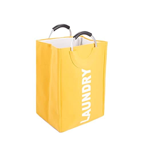 Cloth Laundry Hamper with Carry around Handles Bathroom Storage Laundry Bin Foldable Fabric Laundry Bag (Yellow)