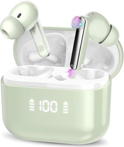 Thunelec Wireless Earbuds, Bluetooth 5.3 Headphones in Ear with ENC Mic, 2026 Bluetooth Earbuds with Deep Bass, 48H Playtime Ear Buds with LED Display, IP7 Waterproof Wireless Earphones, USB-C Green