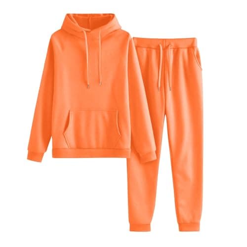 ziubauyke Womens Tracksuit Full Set Two Piece Long Sleeve Hoodie And Cuffed Sweatpants Outfits Lounge Wear Sets Ladies Fall Winter Co Ord Sets Solid Color Casual Travel Activewear Orange