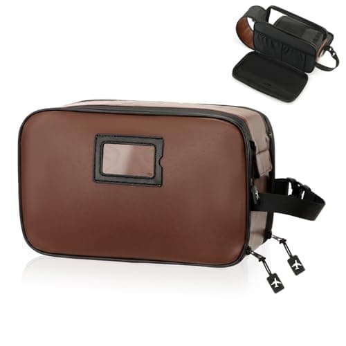 SWISSELITE Leather Toiletry Bag for Men, Water Resistant Dopp Kit for Toiletries Accessories with Wet/Dry Separation, Travel Essentials Shaving Bag Bathroom Organizer for Travel Gym Dorm(Dark Brown,M)