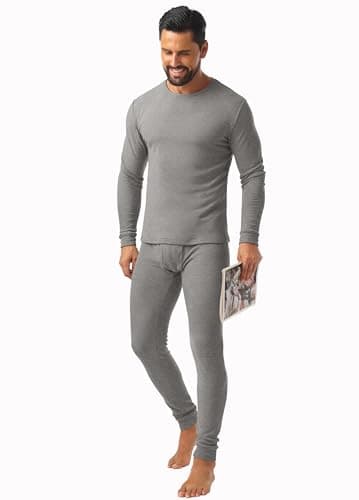 QIXING Men's Long Johns Thermal Underwear Set Fleece Lined Heavyweight Thermal Base Layer for Winter (Gray, L) — view 4