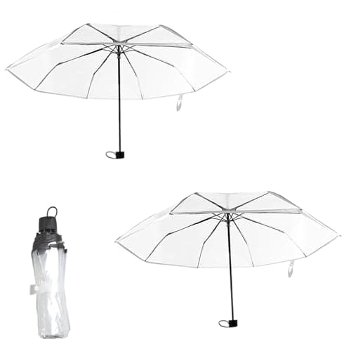 louuuou 2 Pcs Clear Umbrella Set, Fold Portable See Through Umbrella Clear Umbrellas For Weddings For Handbag Men Women Party Fashion Events Walking Handbag Travel