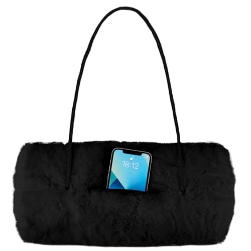 Winmany Faux Fur Hand Muffs Women Winter Soft Plush Hand Warmer Pouch with Outside Pocket for Phone Keys Coins Small Items (Black)