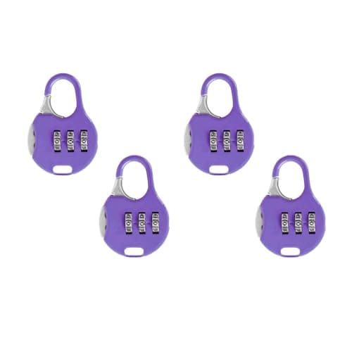4 PCS Combinations Code Lock, 3 Digit Security Padlocks Zinc Alloy Luggage Number Locks for Lockers, Cabinets and Suitcases (Purple)