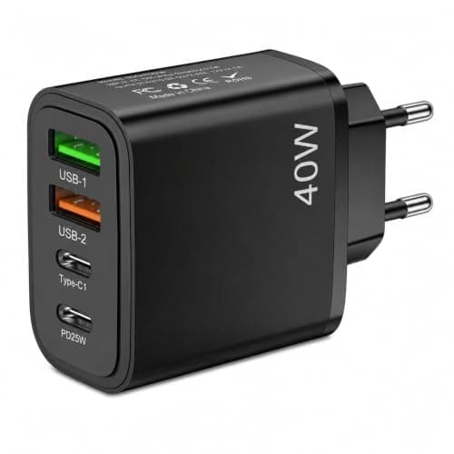 Hyleon European USB Charger Plug, Fast Charge Adapter with Type C and USB A