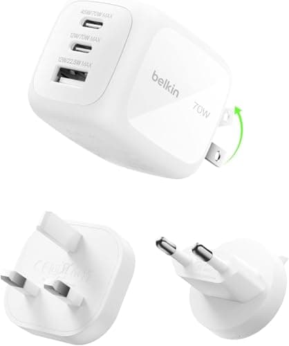 Belkin BoostCharge Pro 70W 3-Port GaN USB C Charger + Travel Adapter Kit