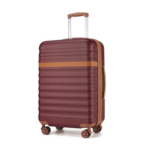 Kono Medium Suitcase 24 Inch Expandable Hardshell Luggage (Burgundy/Brown)