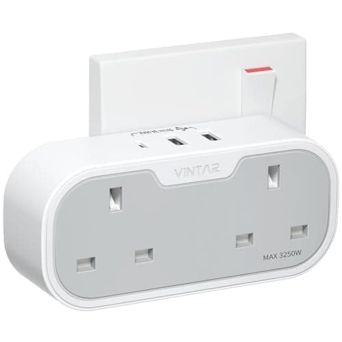 VINTAR Double Plug Adapter, Plug Extension Socket with 2 USB 1 USB C Ports