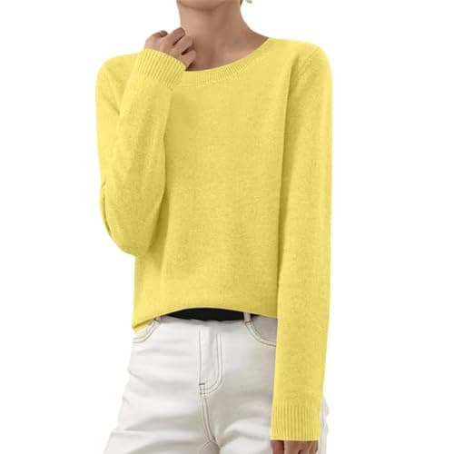 Women's Jumpers Round Neck Knitted Ladies Sweaters Long Sleeve Pullover Tops Ladies Cotton Jumpers Plain Fall Clothes Knitwear Thermal Winter Lightweight Blouses for Hiking Office Travel