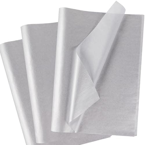 Silver Tissue Paper 35x50cm, 60 Sheets Metallic Silver Colors for Gift Bags Wrapping Gifts Packing Crafts, Shimmer Tissue Paper Bulk for Birthday Wedding Baby Shower Christmas Party Flowers Decor