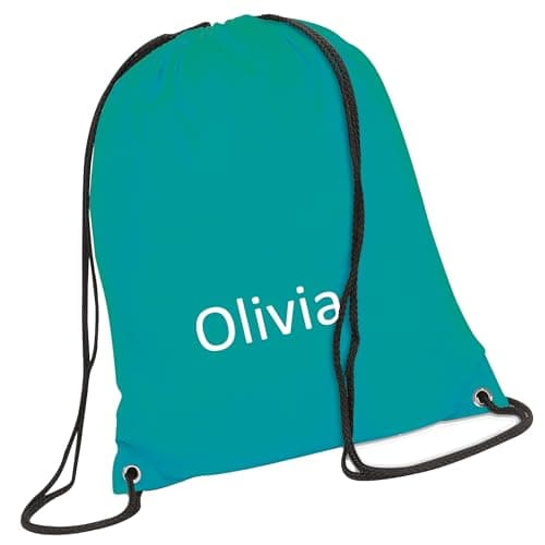 JJLC Personalised School Sports Gym PE Drawstring Bag Embroidered Name (Turquoise) — view 2