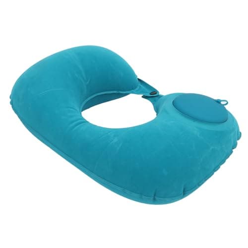 Domary U Shaped Pillow Inflatable Neck Pillow Soft Head Rest Cushion for Travel Car Office Aircraft Cervical Protection PVC Flocking Material Comfortable Warm Winter Use Proof Nozzle (D (Mint Green))