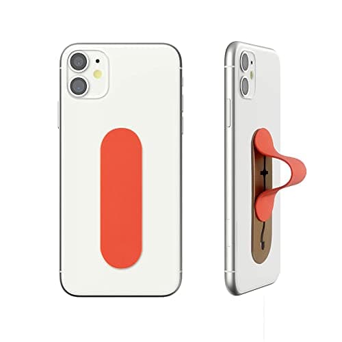 Momostick Phonegrip Slim Wireless Charging, Two-Way Stand, Fold Flat, Car Mount,New Finger Grip for All Smartphones - Matte Orange