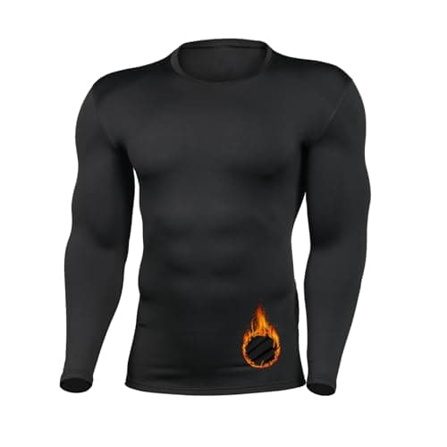 HYCOPROT Men's Thermal Long Sleeve Shirts Fleece Lined Base Layer Stretchy Breathable Compression Tops Sports Keep Warm Undershirt Winter Athletic Workout Top for Running Cycling Skiing (Black, S)