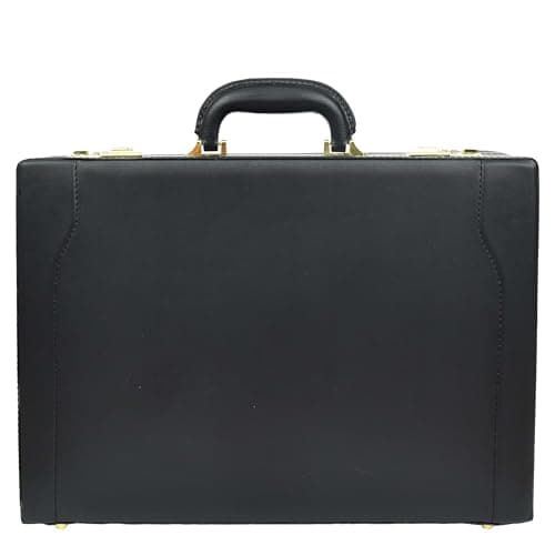 Leather Attache Case Twin Combination Lock Briefcase Expandable Organiser HOL1196 Black — view 2