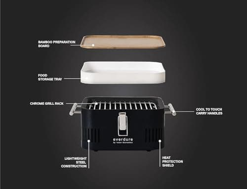 Everdure by Heston Blumenthal Cube Portable Charcoal BBQ Grill – Compact Travel Barbecue with Bamboo Tray, Chrome Rack, Porcelain Enamel Firebox & Cool Touch Handles – Outdoor Camping BBQ in Graphite — view 4