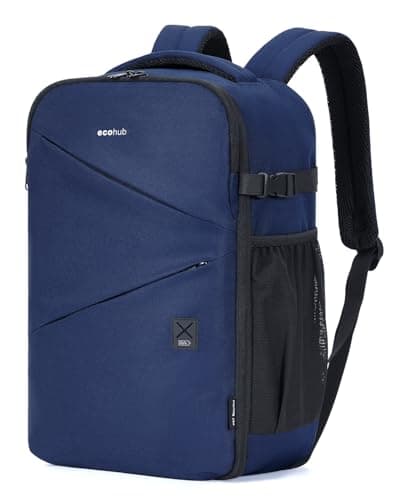 ECOHUB for Ryanair Cabin Bags 40x20x25, Recycled Underseat Travel Backpack Cabin Size Fit 14" Laptop, Water-resistant Anti-Theft Hand Luggage Backpack for Women & Men, Patented, 20L Navy Blue