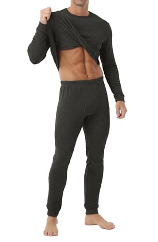 QIXING Men's Long Johns Thermal Underwear Set Fleece Lined Heavyweight Thermal Base Layer for Winter (Charcoal, L) — view 2