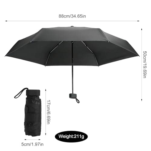 ZRUEWOT Manual Mini folding umbrella, pocket umbrella Black 6 Ribs, with Storage Bag UV Protection Portable Mini Travel Sturdy Pocket Umbrella Unisex Black — view 3