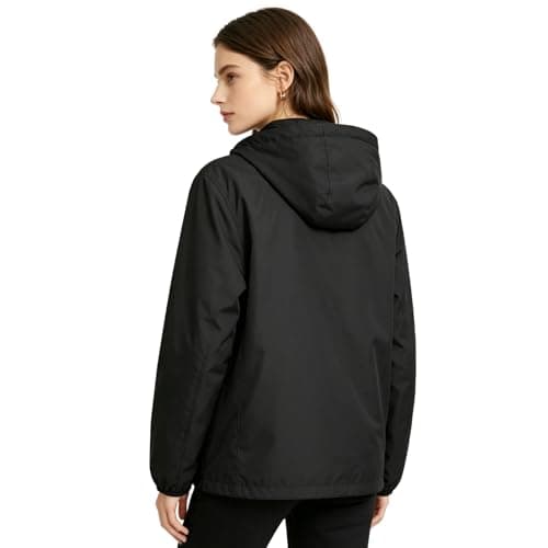 ADUDVLO Packable Waterproof Jacket Womens Lightweight, Hooded Rain Jacket Windproof Raincoat for Women with Pockets for Hiking, Travel, Running (UK, Alpha, S, Regular, Regular, Black) — view 3