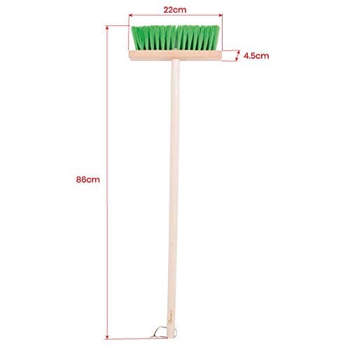 Bigjigs Toys Kids Long Handled Wooden Broom, Green Hard Bristle Brush — view 3
