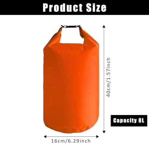 FIBOUND 2 Pieces Lightweight Dry Bags, Waterproof Floating Bag, Waterproof Dry Bags, Compressed Waterproof Bag for Outdoor Hiking (Orange 8L), Orange, Universal Travel Adapter — view 2