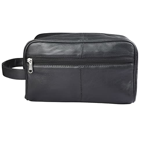 RAS WALLETS Mens Womens Genuine Leather Toiletry Bag – Hanging Travel Wash Bag, Shaving Kit, Cosmetic Makeup Case Pouch Bag for Gym & Overnight Trips – 3540 (Black) — view 3