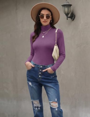 Zeagoo Roll Neck Top for Women Polo Neck Long Sleeve Thermal Jumper Purple — view 2