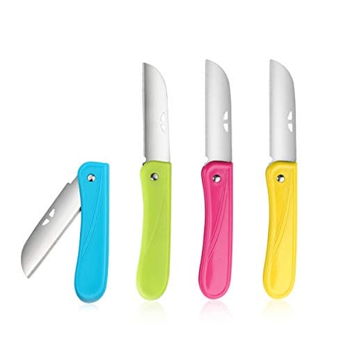 Fruit Knife, 4 Pieces of New Foldable Small Kitchen Knife, Exquisite and Beautiful, Small and Easy to Carry，Suitable for Most Types of Vegetables and Fruits(red, Blue,Green,Yellow)