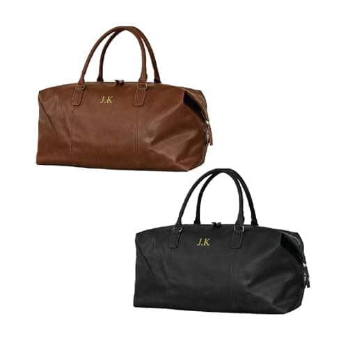 Personalised Men's Leather Weekend Bag – 30L Travel Holdall for Men – Black or Brown Duffle Bag, Custom Embroidered with Initials – Ideal for Travel, Hand Luggage, or Camping