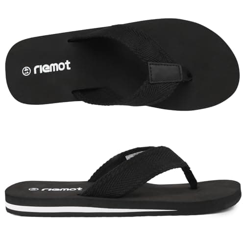 riemot Flip Flops Men's Thongs Sandals, Comfort Lightweight Thong with Arch Support Shoes Summer Outdoor Beach Pool Sandal, Non-Slip Walking Slippers,Black UK 13/EU47 — view 4