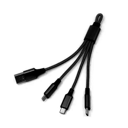 DUXIAOSHA Multi USB C Charger Cable 15CM, 3-in-1 Short USB C Fast Charging Cable Keychain Cable with iP/Micro USB Type C Connector for Cell Phones Tablets and More - Black