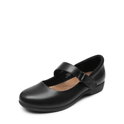 DREAM PAIRS Women's Mary Jane Flats Ankle Strap Shoes,Black,5.5