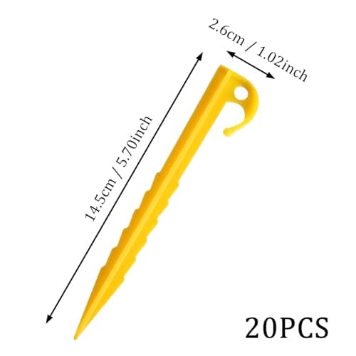 SYEYCW 20 Pcs Plastic Tent Pegs, Heavy Duty Awning Pegs, Durable Tent Pegs, Yellow Camping Spike Hook, Reusable Canopy Stakes, Pegs Accessory, Tent Nails for Fixing Tent, Tarps, Garden Weed Mat — view 2