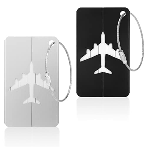 Vicloon Luggage Tag, 2 Pcs Luggage Labels Travel Suitcases Aluminium Tags, Aluminum Luggage Tag with Name ID Card for Luggage Baggage Identity ID Labels(Silver-Black)