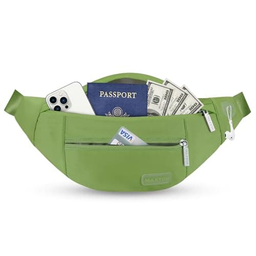 MAXTOP Large Bumbag Waist Fanny Pack Running Belt for Men Women Unisex Bum Bag with Headphone Jack and 4-Zipper Pockets Adjustable Belt for Travel Running Jogging Workout Hiking Gifts Khaki Green