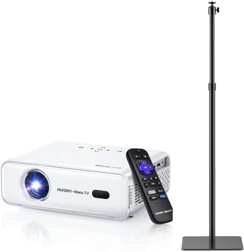 Aurzen Roku TV Projector with Aurzen Adjustable Projector Stand, 17.3–43.3 in Height