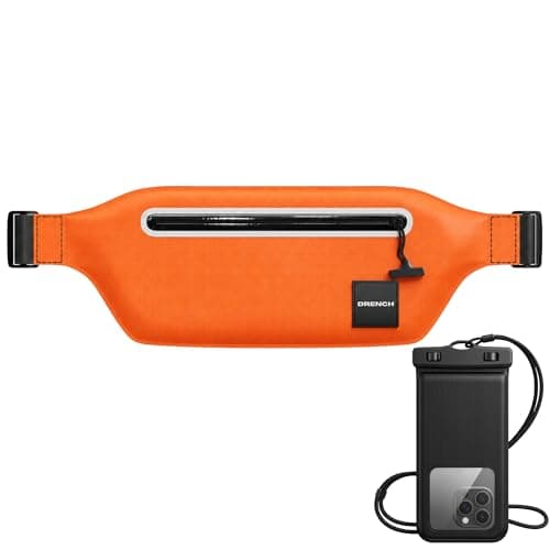 DRENCH 100% Waterproof Orange Bum Bag & Floating Phone Pouch Set | IPX8 Submersible Waist Bag for Kayaking, Fishing & Water Sports | Waterproof Phone Case for Swimming & Outdoor Use